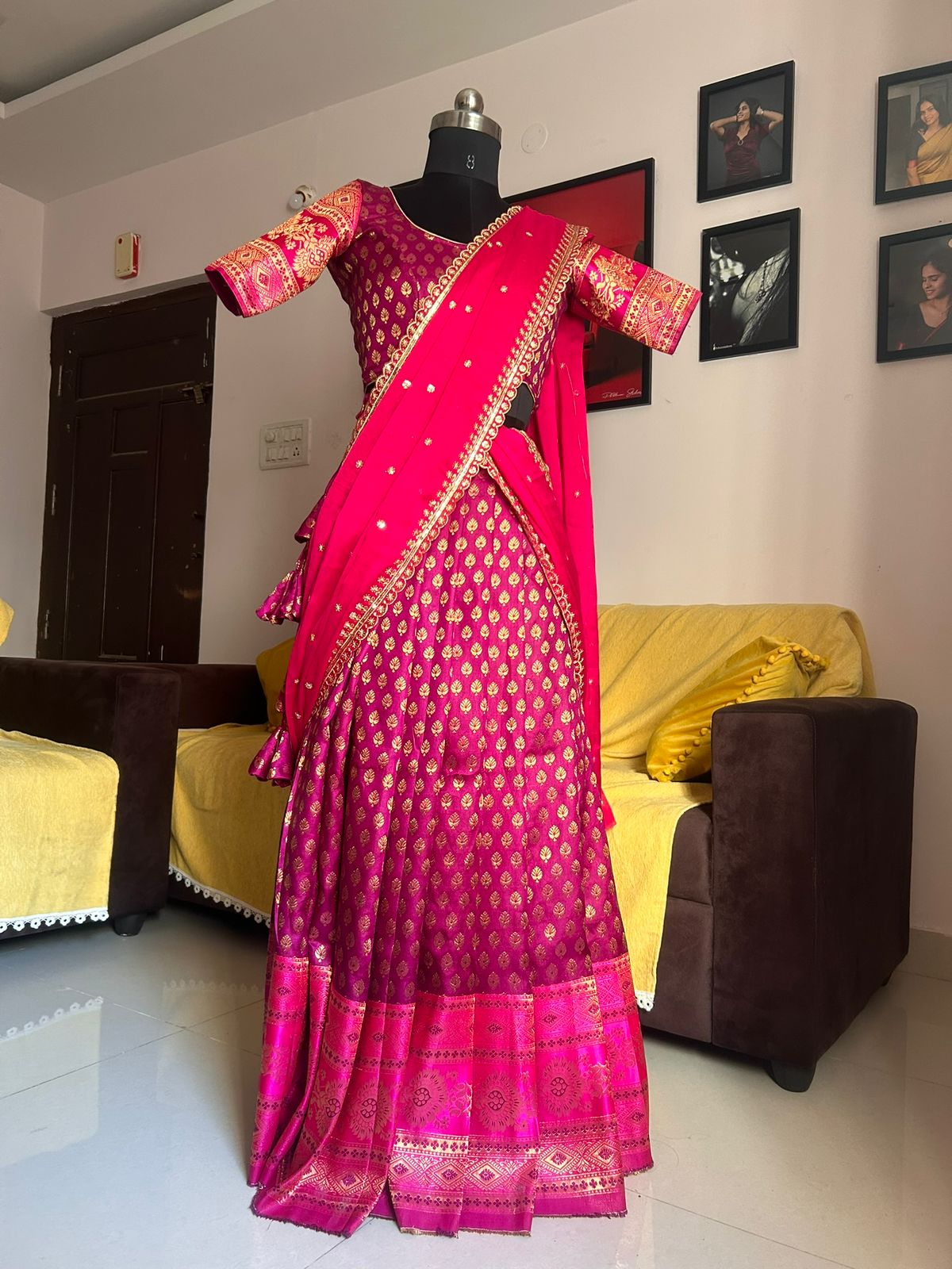 Fully stitched benaras half saree